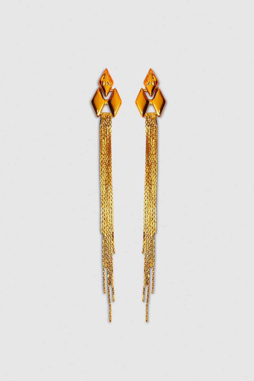 Orange Patrizia Pepe Pendant Earrings With Micro Fly Links And Metal Fringing | PBAMYJZ-36