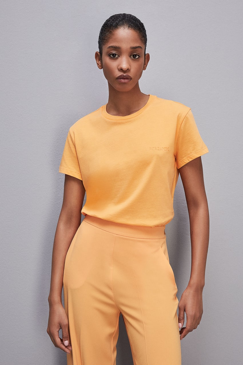 Orange Patrizia Pepe Short-sleeved T-shirt With Logo In Organic Cotton | WNKBDVT-46