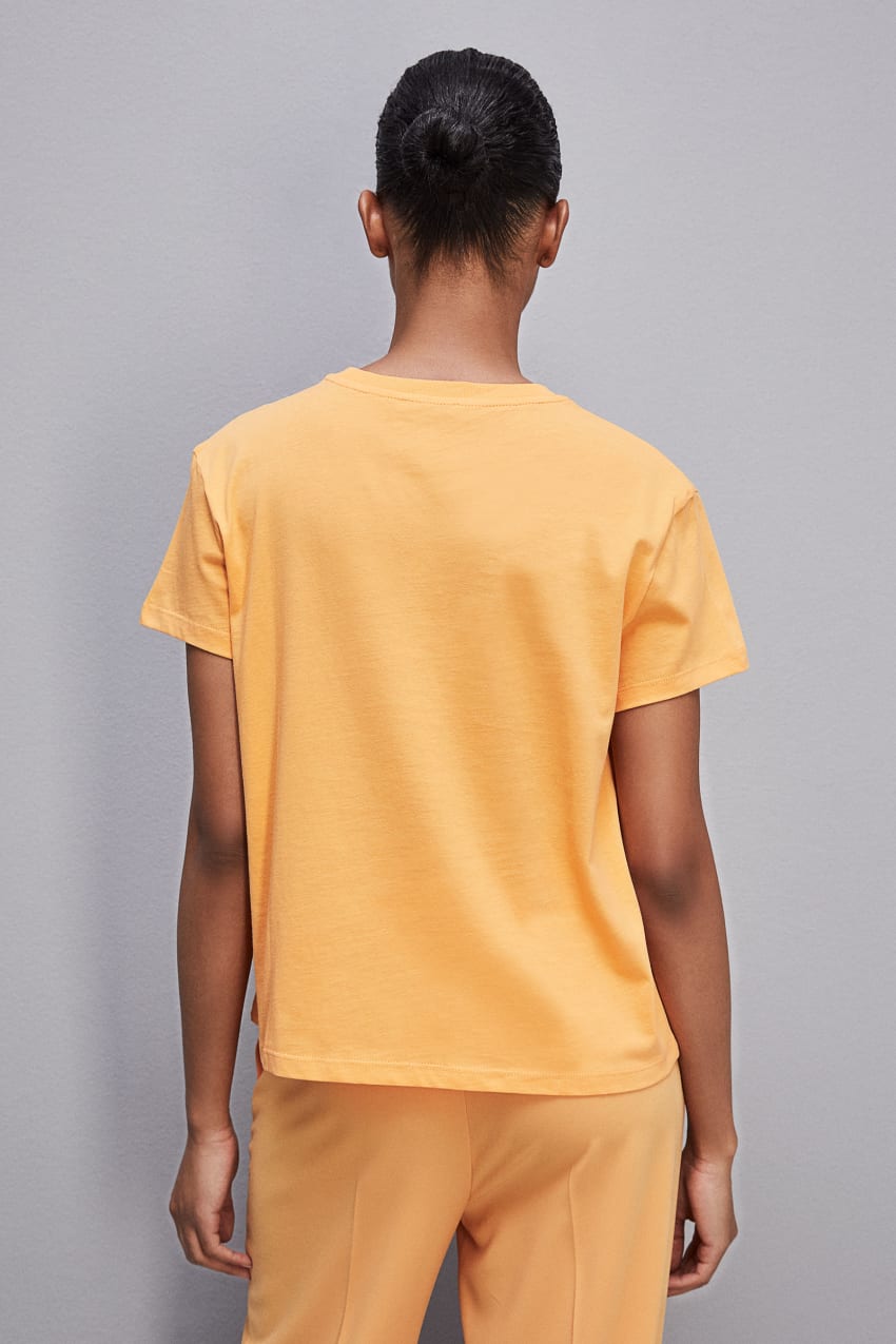 Orange Patrizia Pepe Short-sleeved T-shirt With Logo In Organic Cotton | WNKBDVT-46