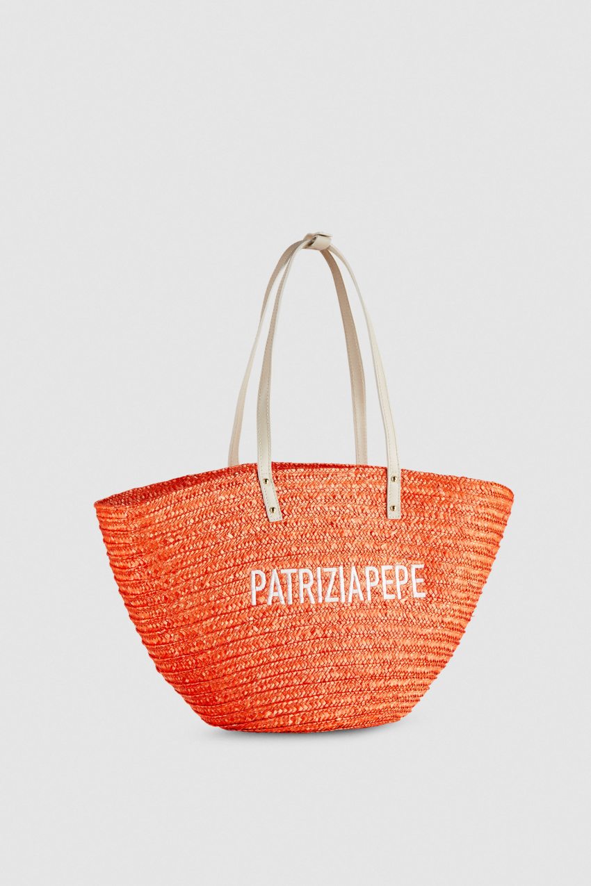 Orange Patrizia Pepe Wide Braided Straw Shopping Bag | FGRBAEX-37