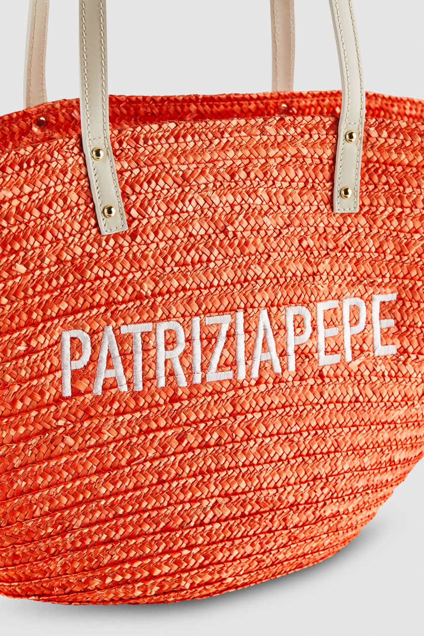 Orange Patrizia Pepe Wide Braided Straw Shopping Bag | FGRBAEX-37