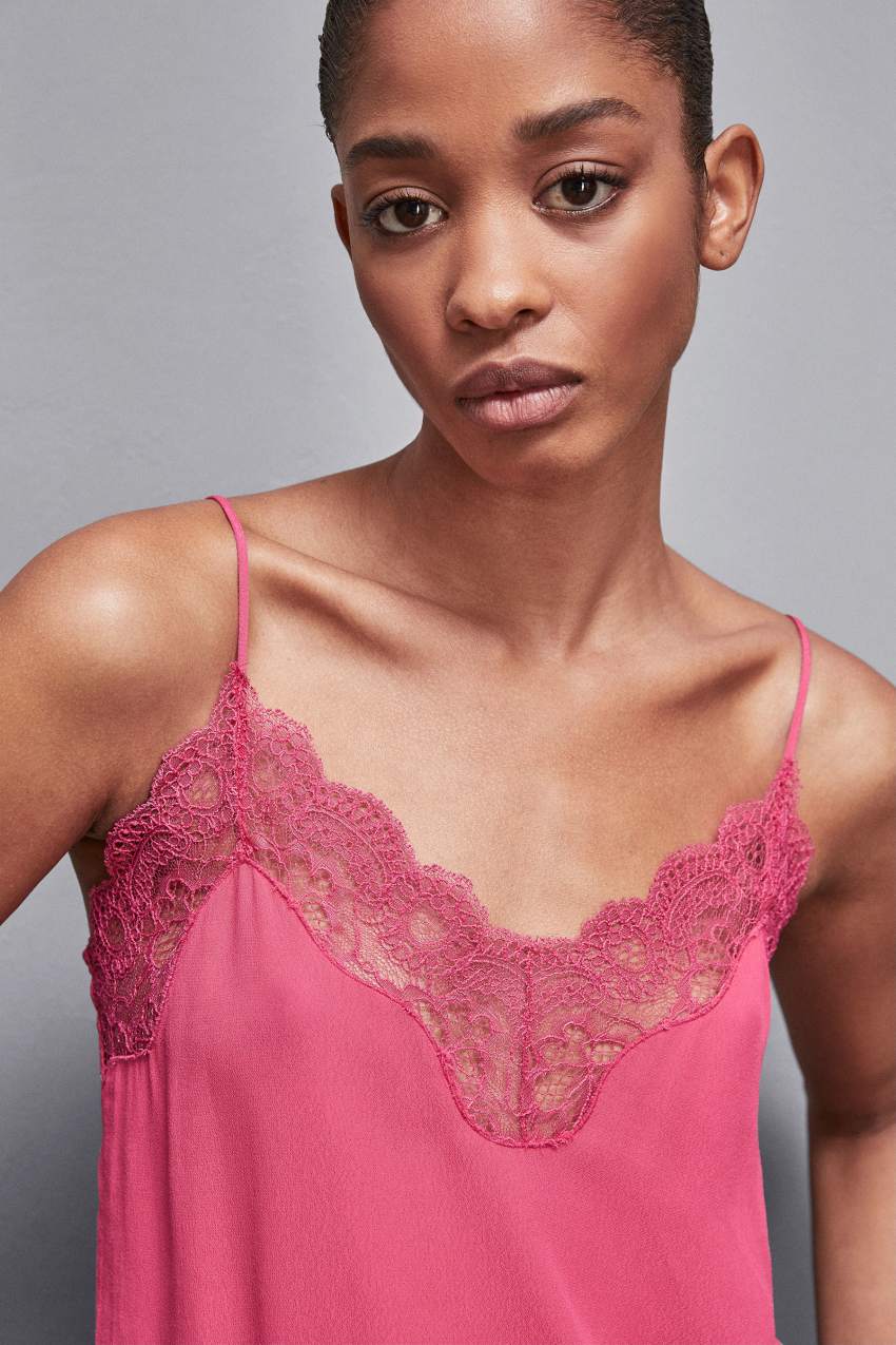 Pink Patrizia Pepe Essential Crepe Lace Top | KVMFGRX-94