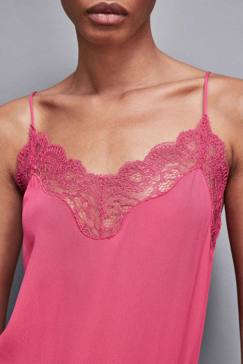 Pink Patrizia Pepe Essential Crepe Lace Top | KVMFGRX-94