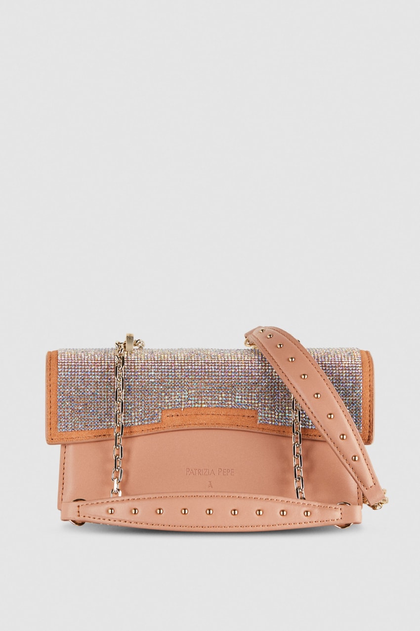 Pink Patrizia Pepe Fly Bamby Shoulder Bag With Rhinestones | DQOWUIY-73