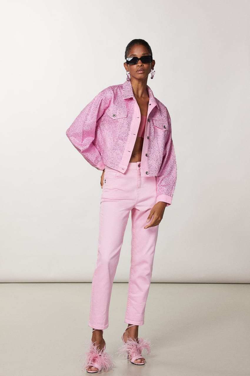 Pink Patrizia Pepe Jeans Jacket With Rhinestones | DSQOCLT-31