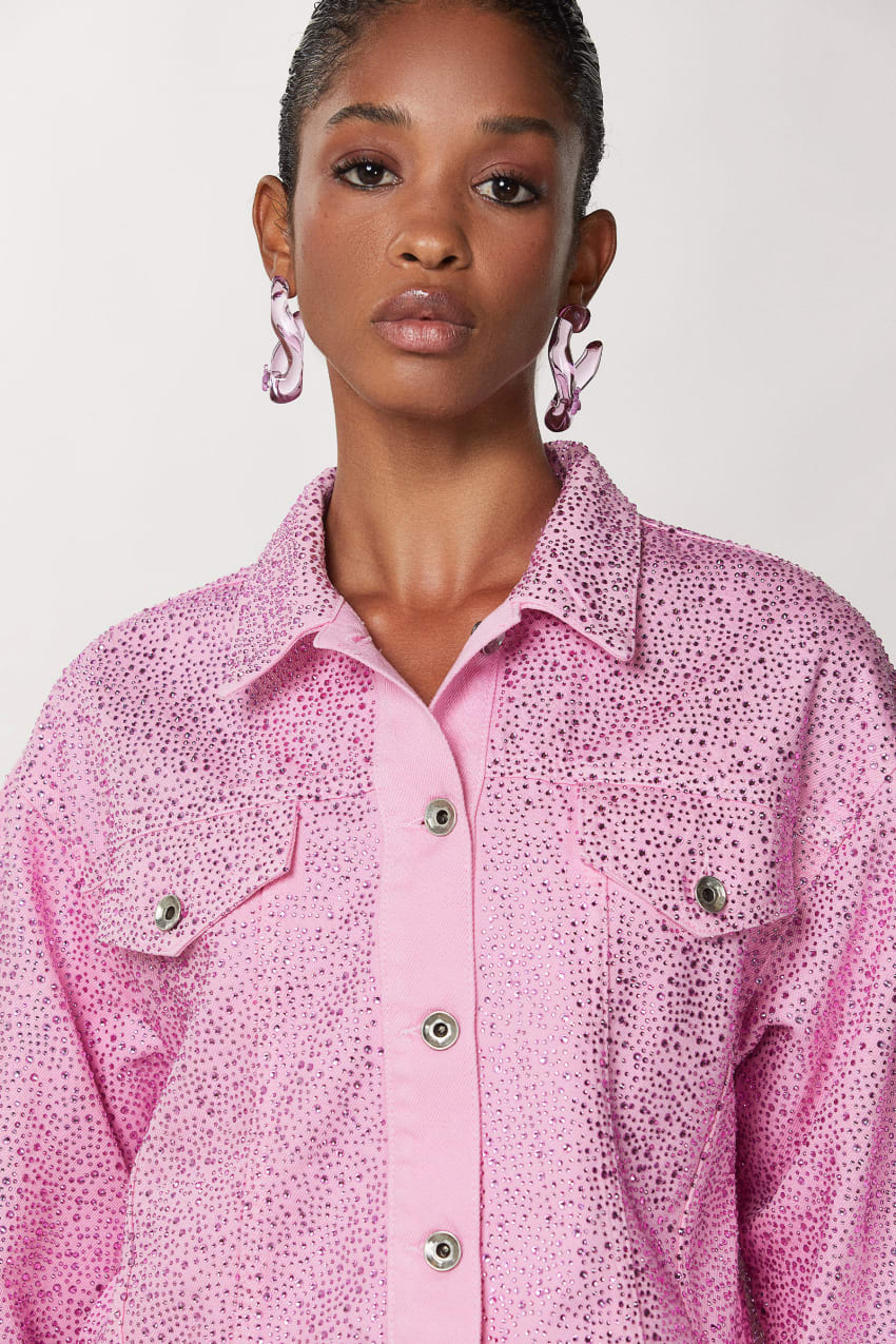 Pink Patrizia Pepe Jeans Jacket With Rhinestones | DSQOCLT-31