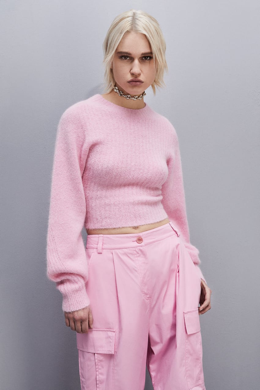 Pink Patrizia Pepe Rib Knit Sweater With Round Neckline | NCLOBWH-92