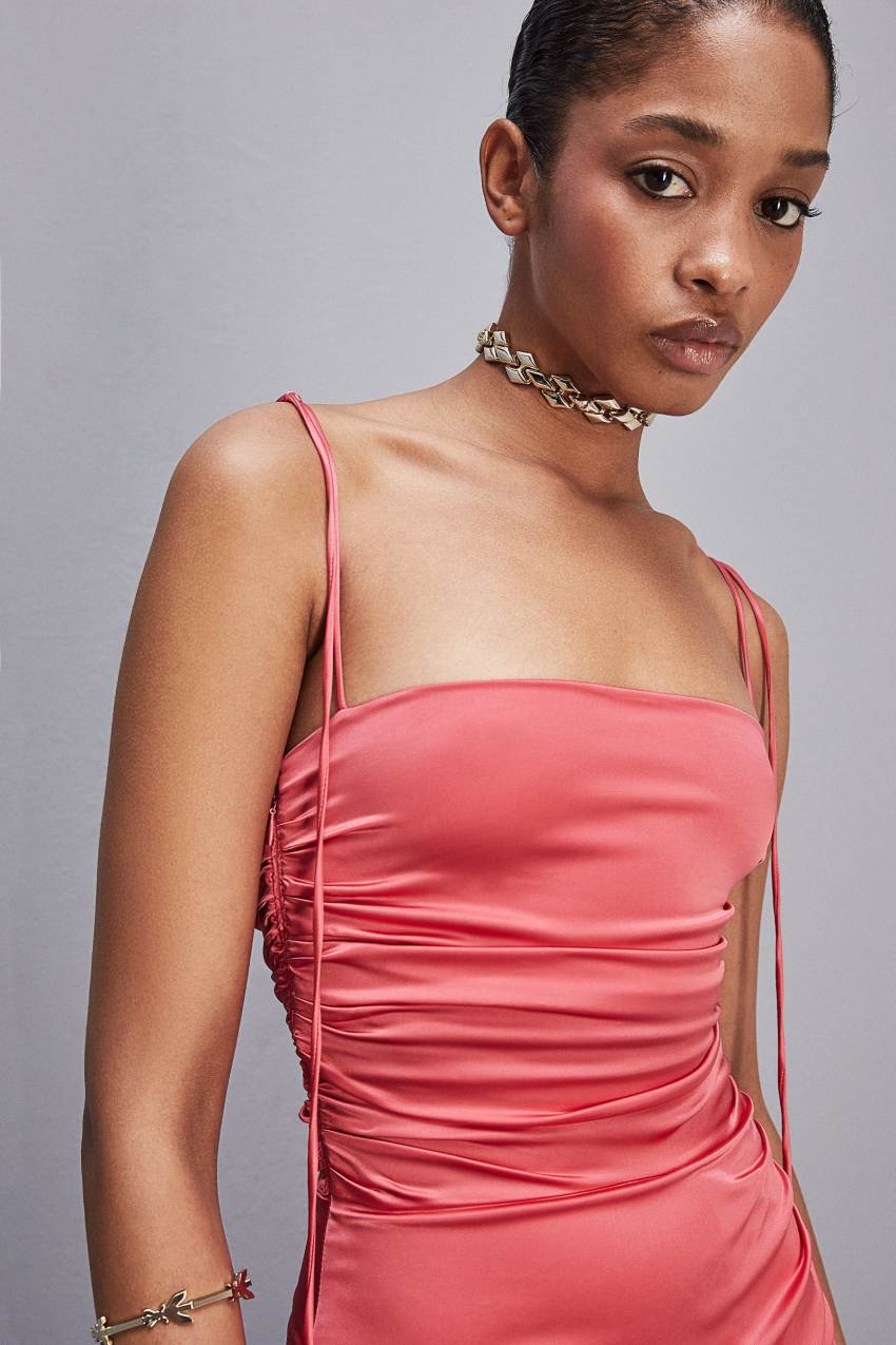 Pink Patrizia Pepe Satin Midi Dress | NPJMRIL-41