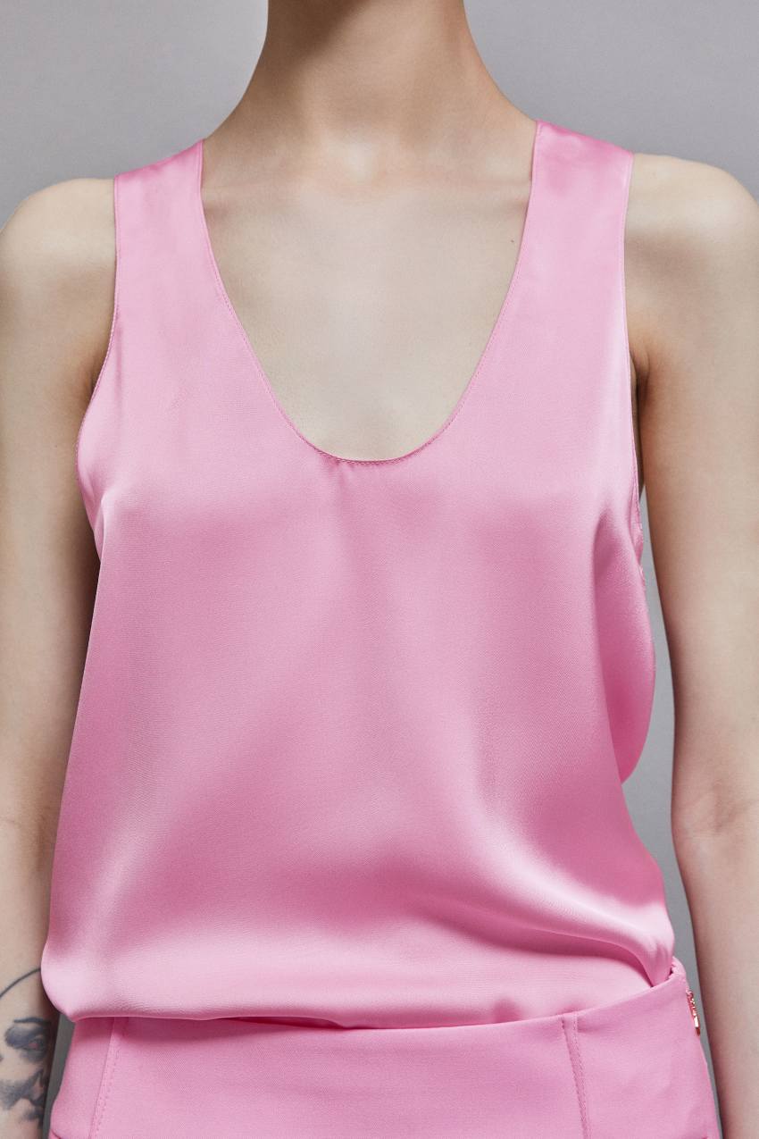 Pink Patrizia Pepe Shiny Satin Blouse | KLATRNY-43