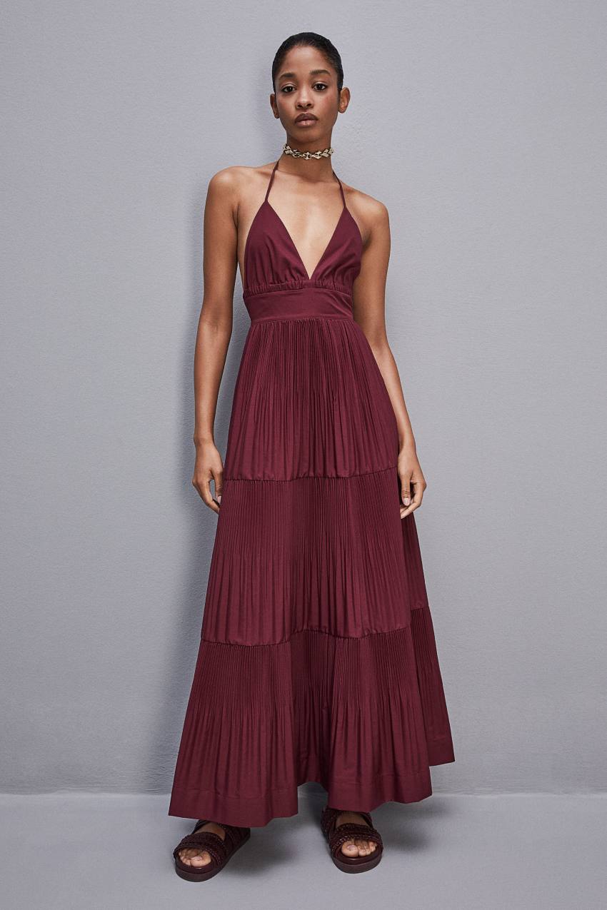 Purple Patrizia Pepe Ankle-length Bare-back Pleated Dress | WSXINHC-25