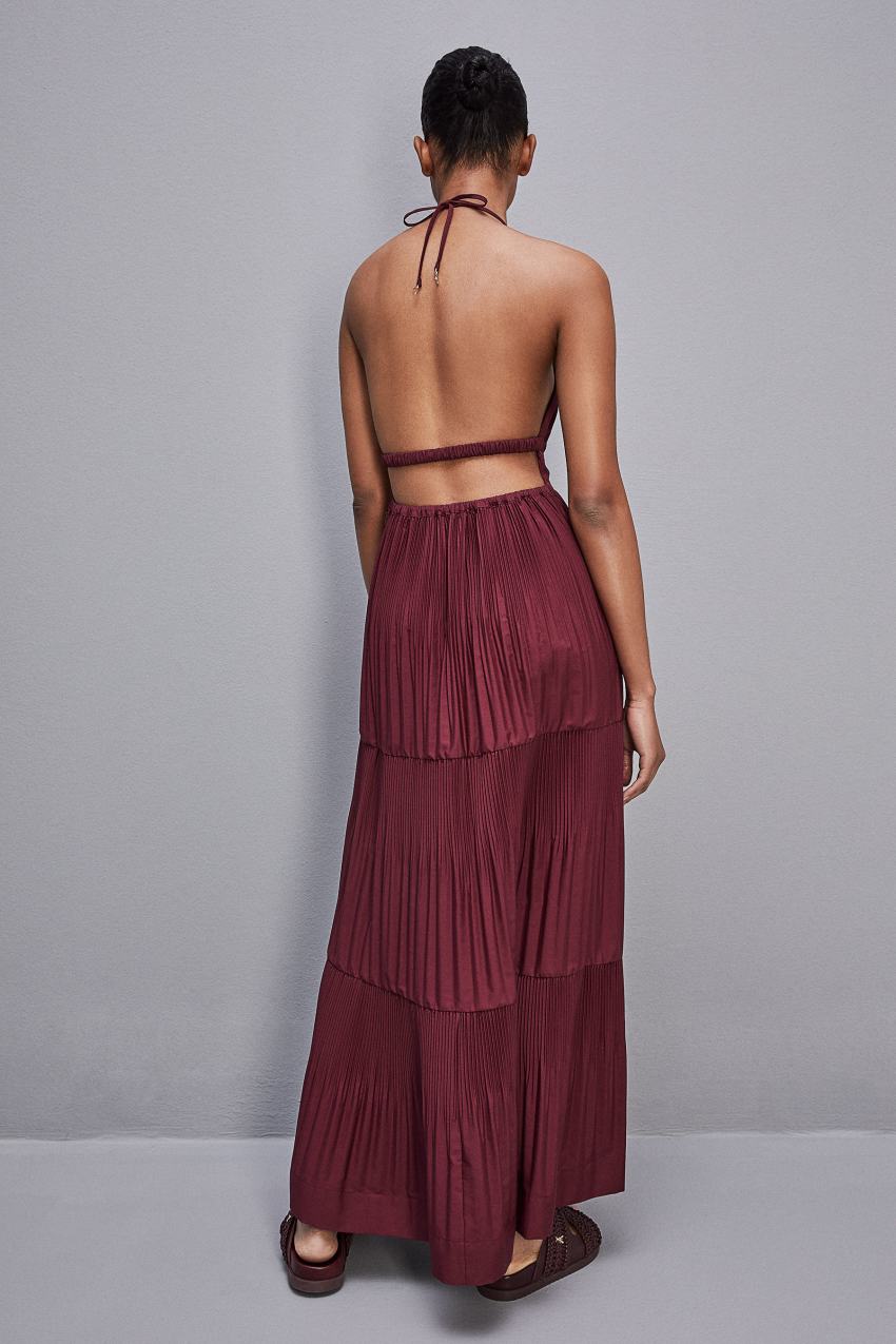 Purple Patrizia Pepe Ankle-length Bare-back Pleated Dress | WSXINHC-25