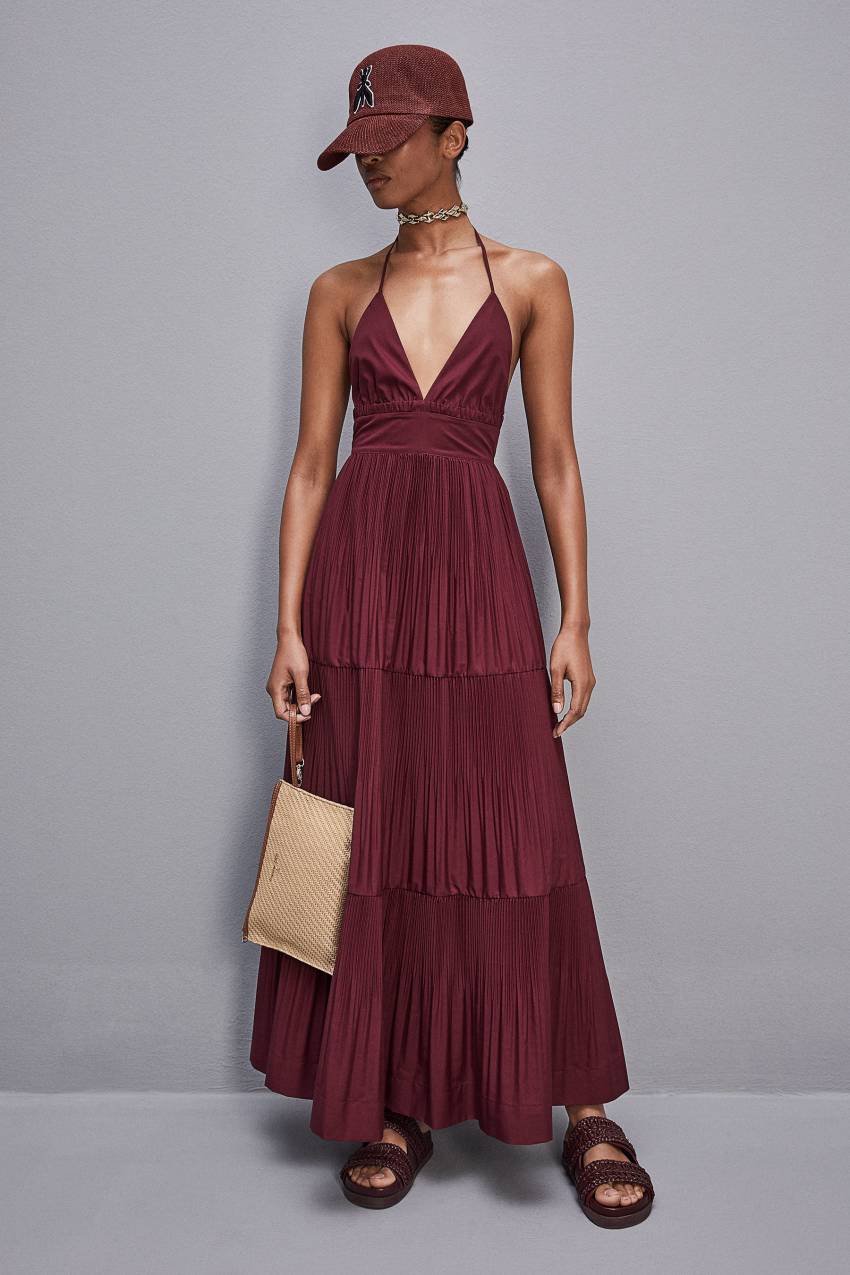 Purple Patrizia Pepe Ankle-length Bare-back Pleated Dress | WSXINHC-25