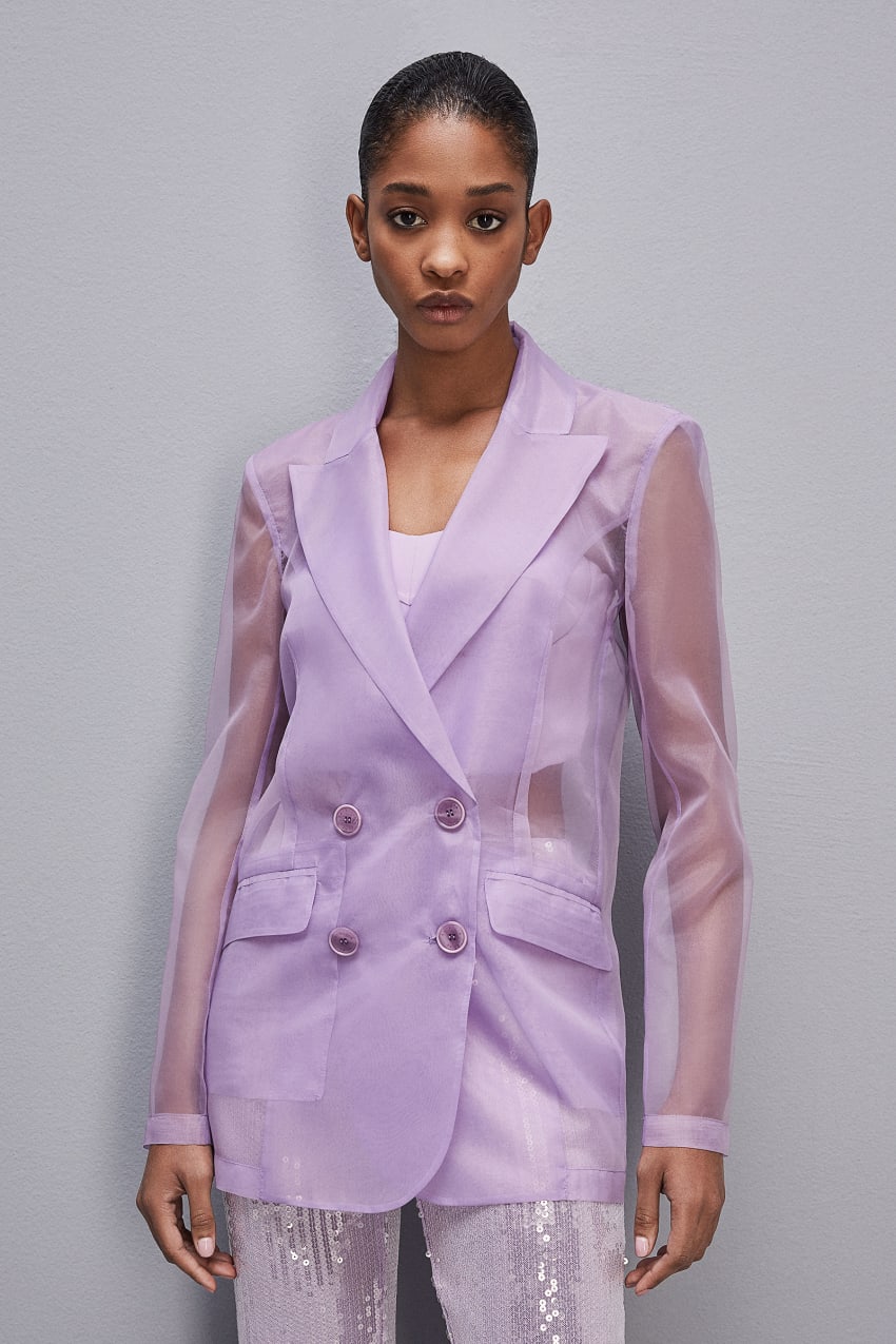 Purple Patrizia Pepe Double-breasted Jacket With Regular Sleeves | OAGHUIC-09