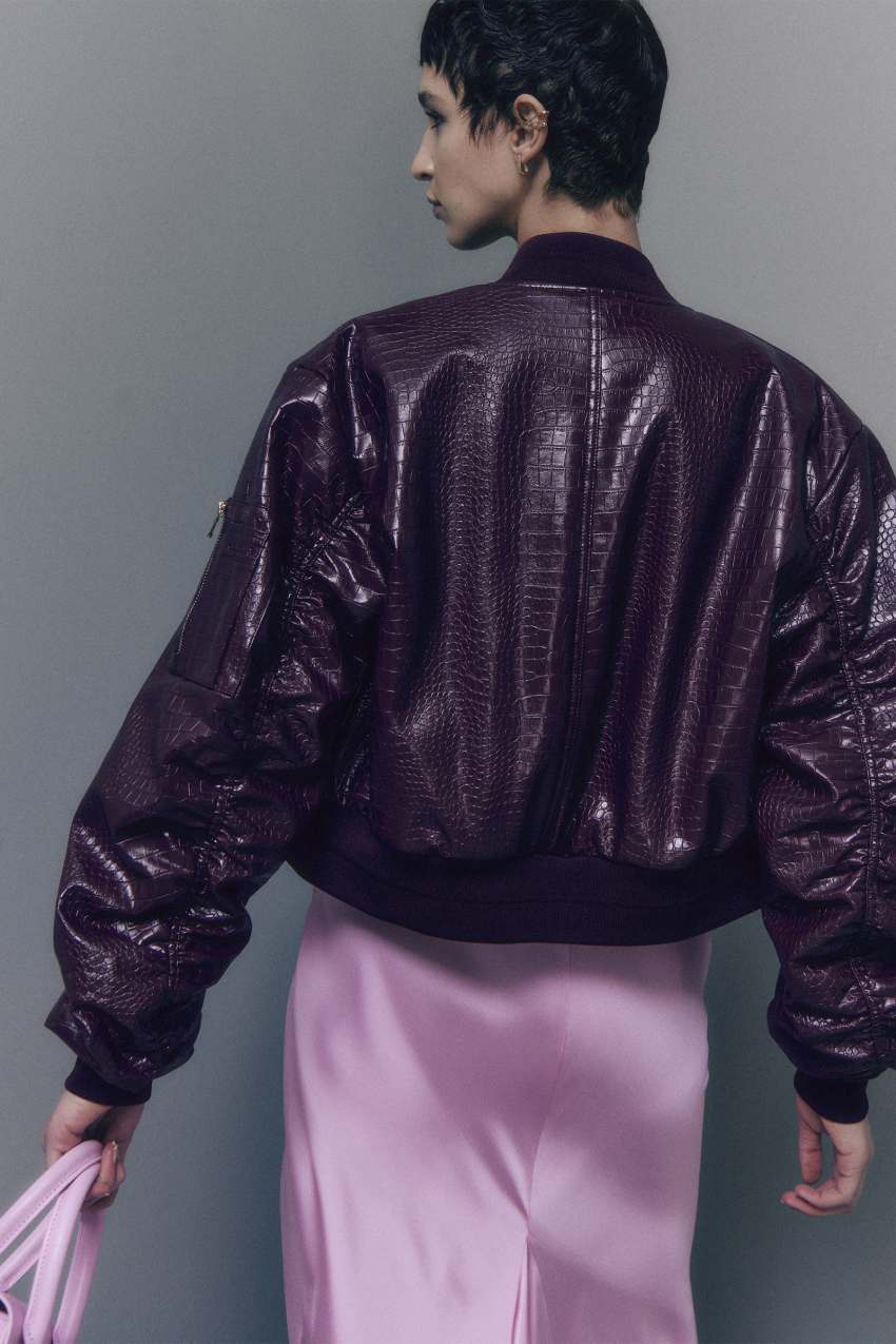 Purple Patrizia Pepe Faux Leather Padded Bomber Jacket | XODBQGV-50