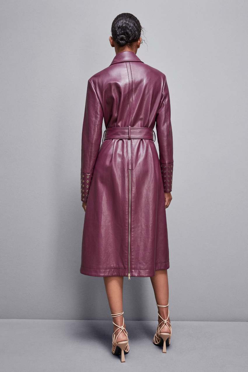 Purple Patrizia Pepe Long Faux Leather Trench Coat With Zipper | RDEHXOU-50