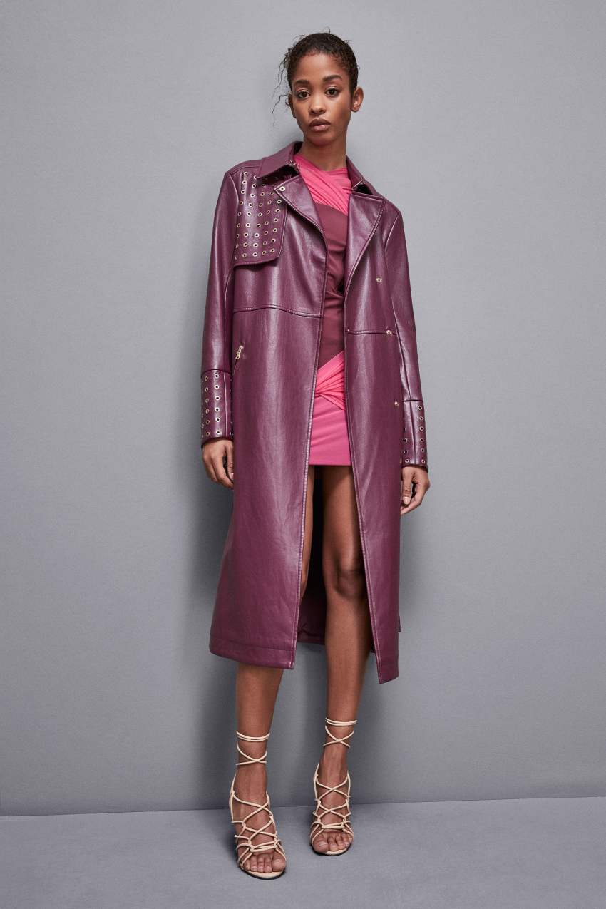 Purple Patrizia Pepe Long Faux Leather Trench Coat With Zipper | RDEHXOU-50