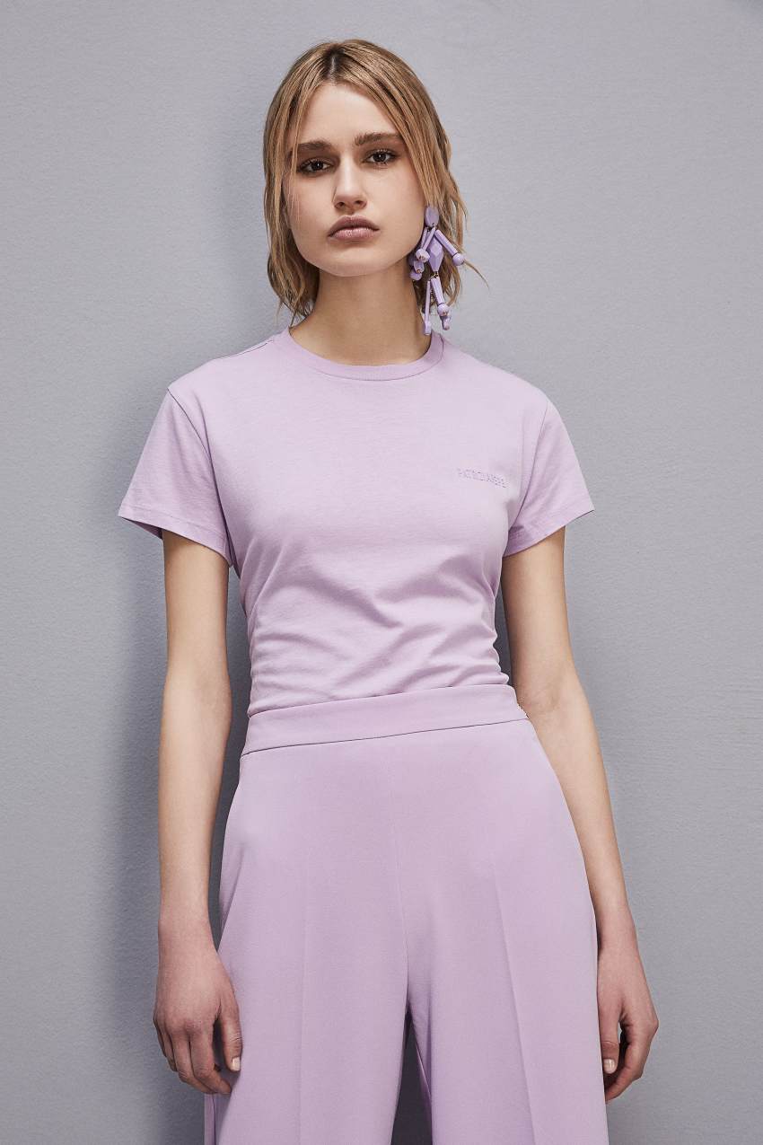 Purple Patrizia Pepe Short-sleeved T-shirt With Logo In Organic Cotton | BKORWMG-12