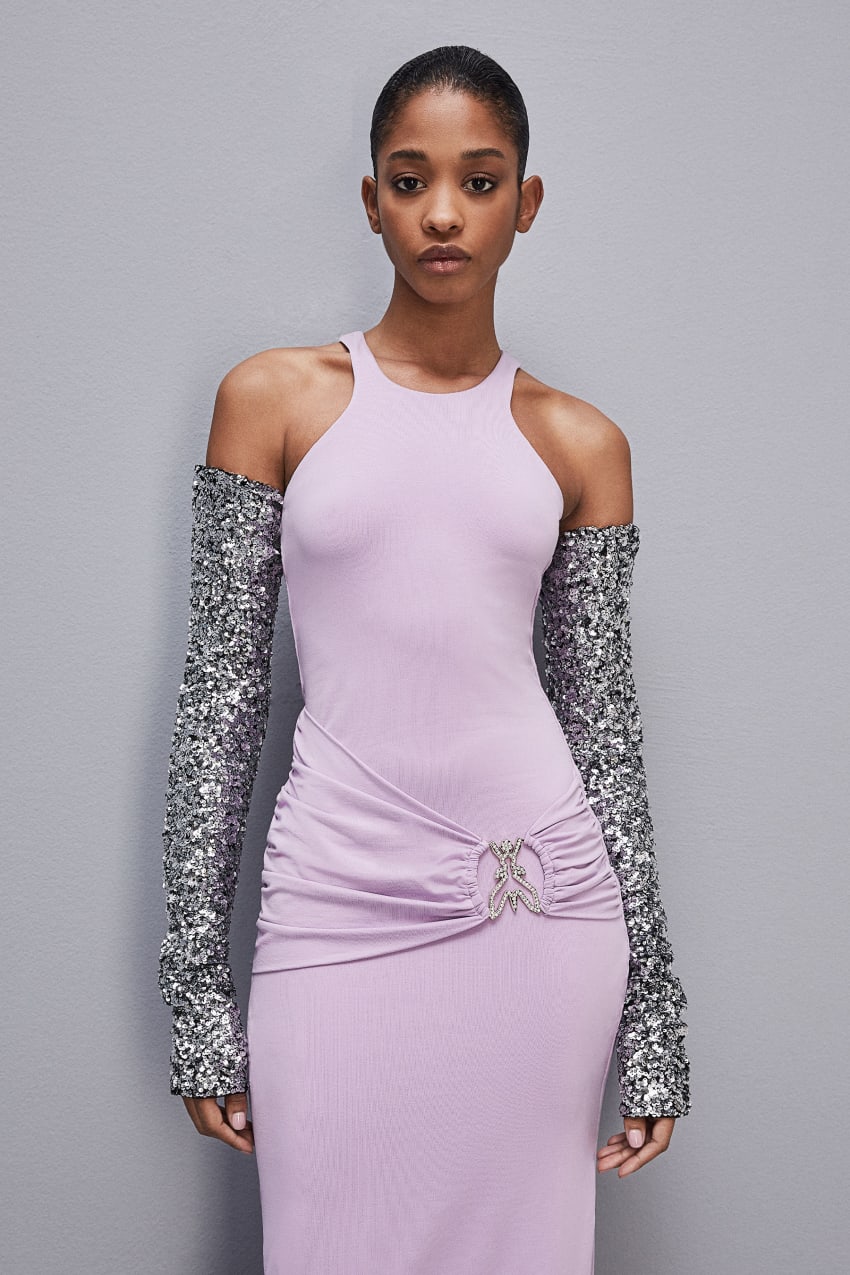 Purple Patrizia Pepe Slim Dress In Jersey With Fly Rhinestones | TYBJLZN-84