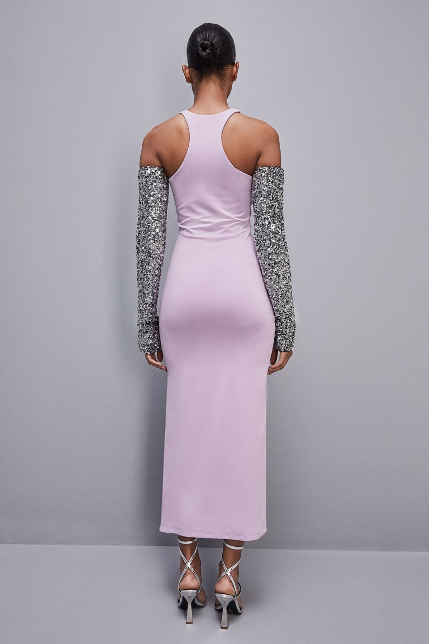 Purple Patrizia Pepe Slim Dress In Jersey With Fly Rhinestones | TYBJLZN-84