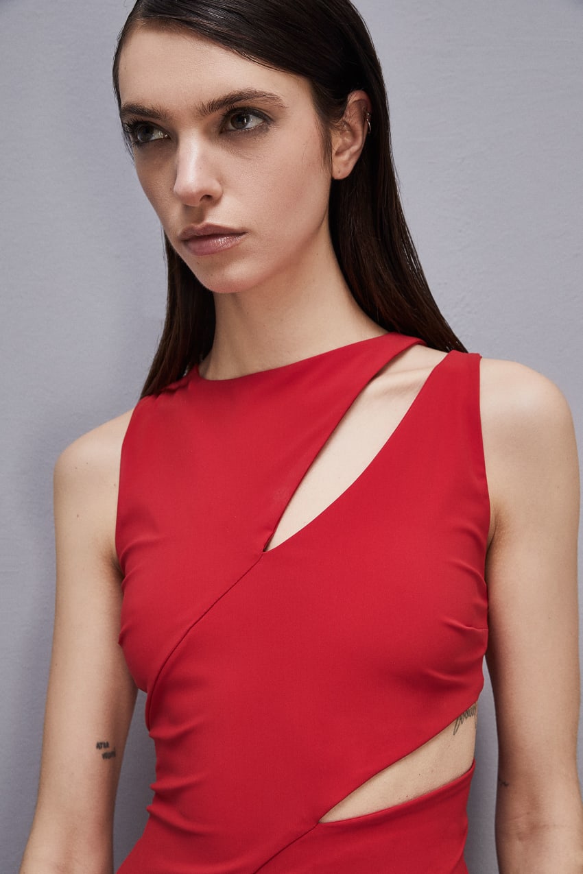 Red Patrizia Pepe Cut-out Jersey Dress | PRUMWVX-32