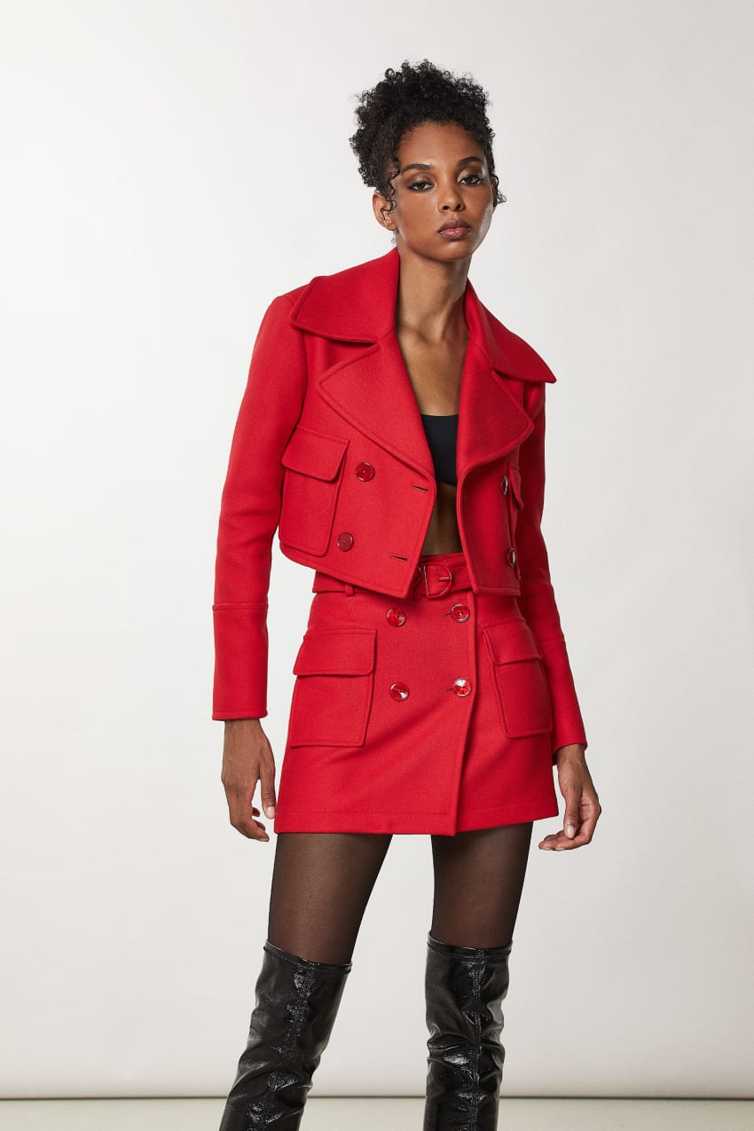 Red Patrizia Pepe Double Breasted Cropped Coat | ADITEYR-82