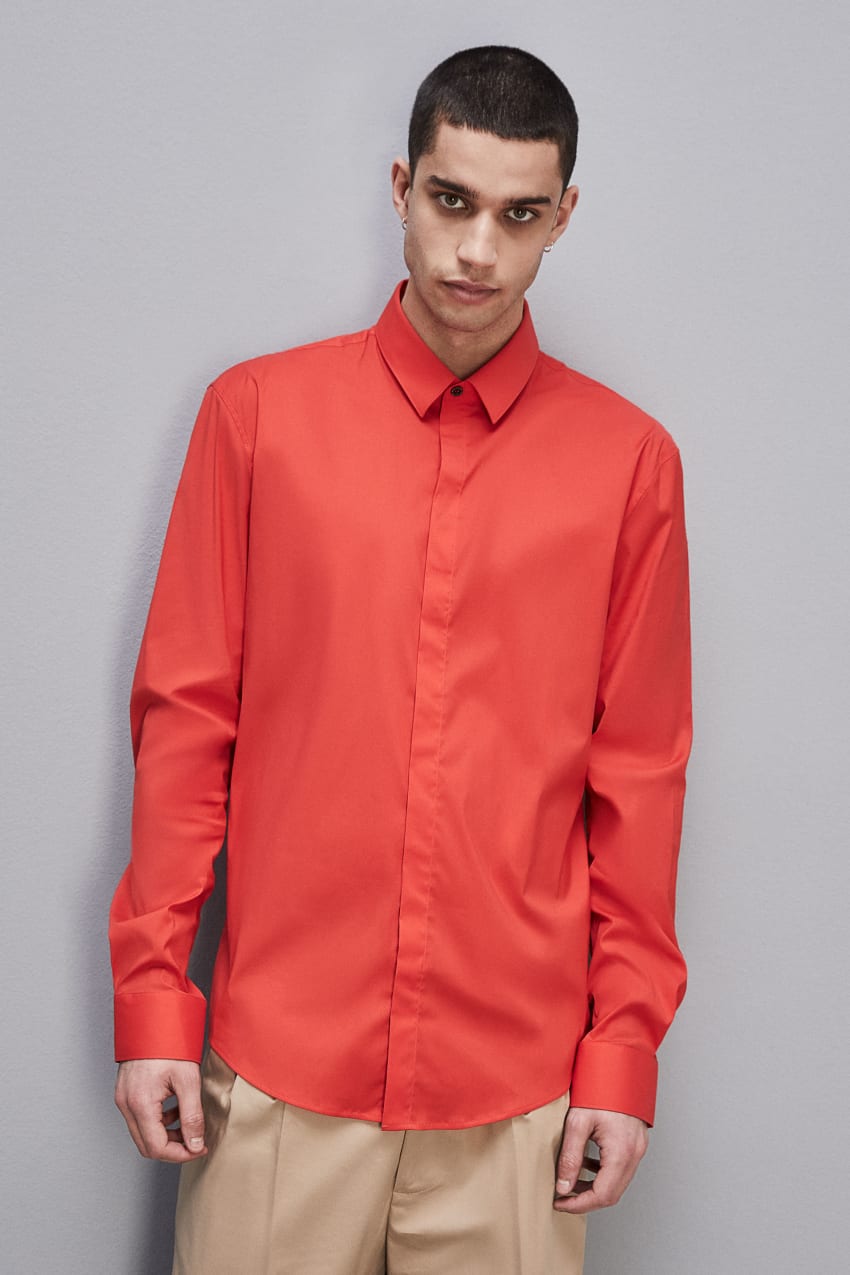 Red Patrizia Pepe Fitted Shirt Without Pleats In Viscose Twill | JLIQGCE-40