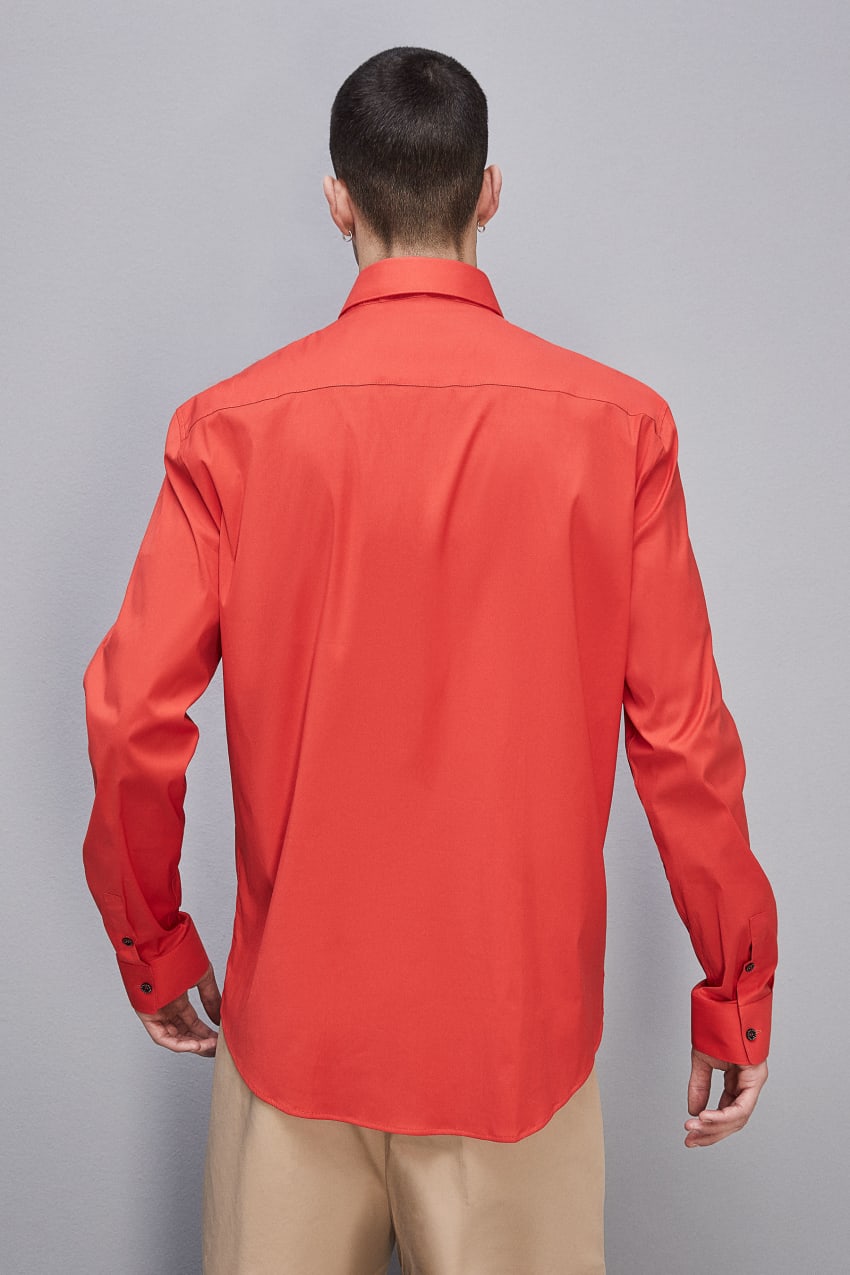 Red Patrizia Pepe Fitted Shirt Without Pleats In Viscose Twill | JLIQGCE-40