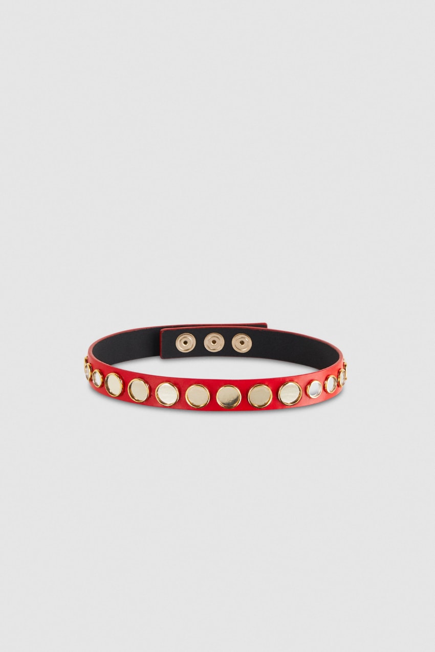 Red Patrizia Pepe Leather Choker With Micro Mirrors | VARTZKH-53