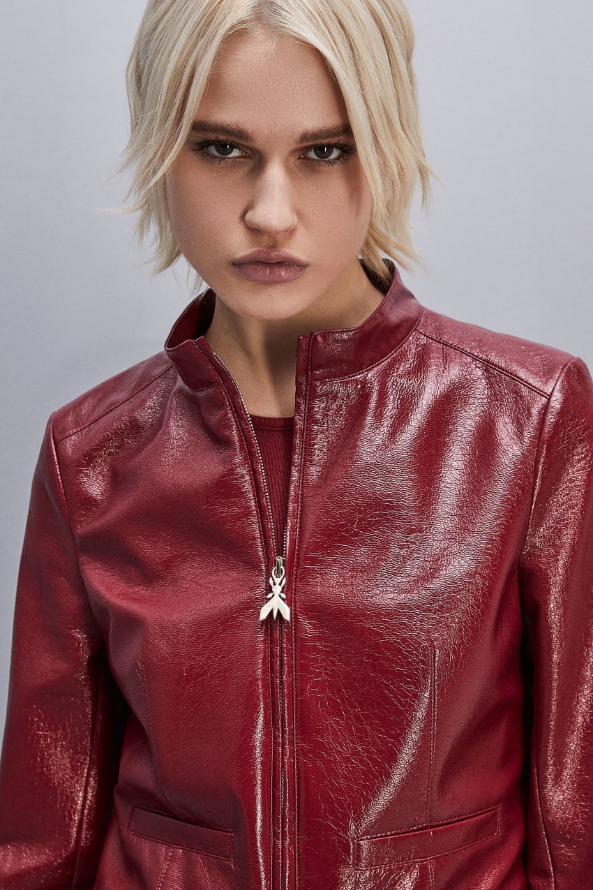 Red Patrizia Pepe Patent Leather Slim Biker Jacket | IGFNZHB-85