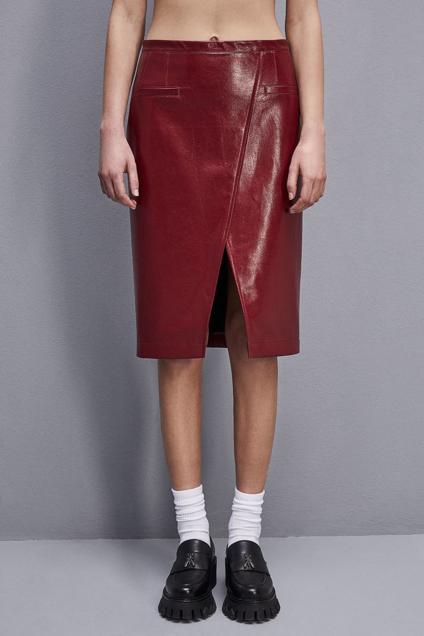 Red Patrizia Pepe Slim Patent Leather Midi Skirt | JDZLSQF-89