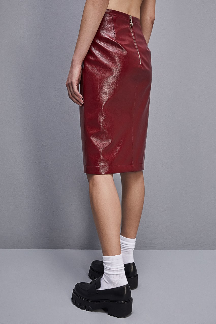 Red Patrizia Pepe Slim Patent Leather Midi Skirt | JDZLSQF-89