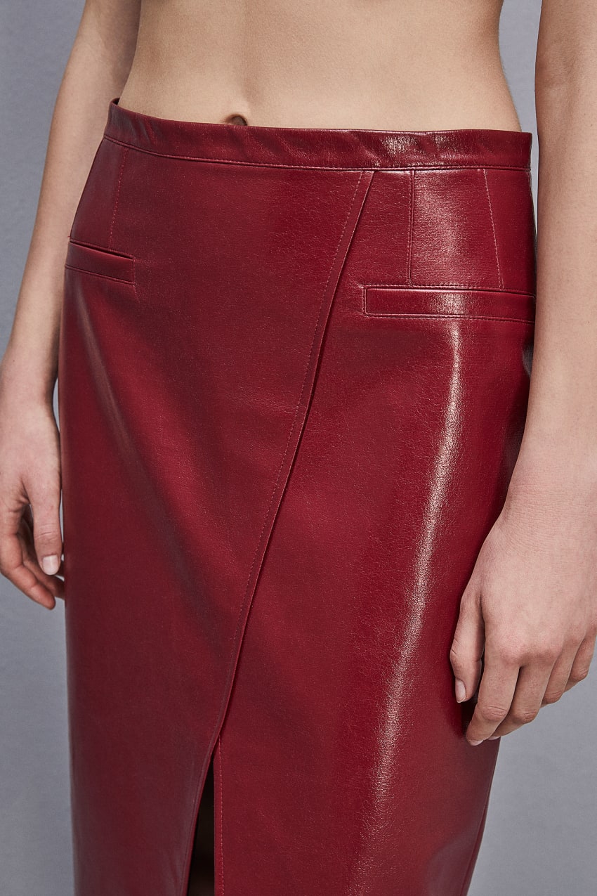 Red Patrizia Pepe Slim Patent Leather Midi Skirt | JDZLSQF-89