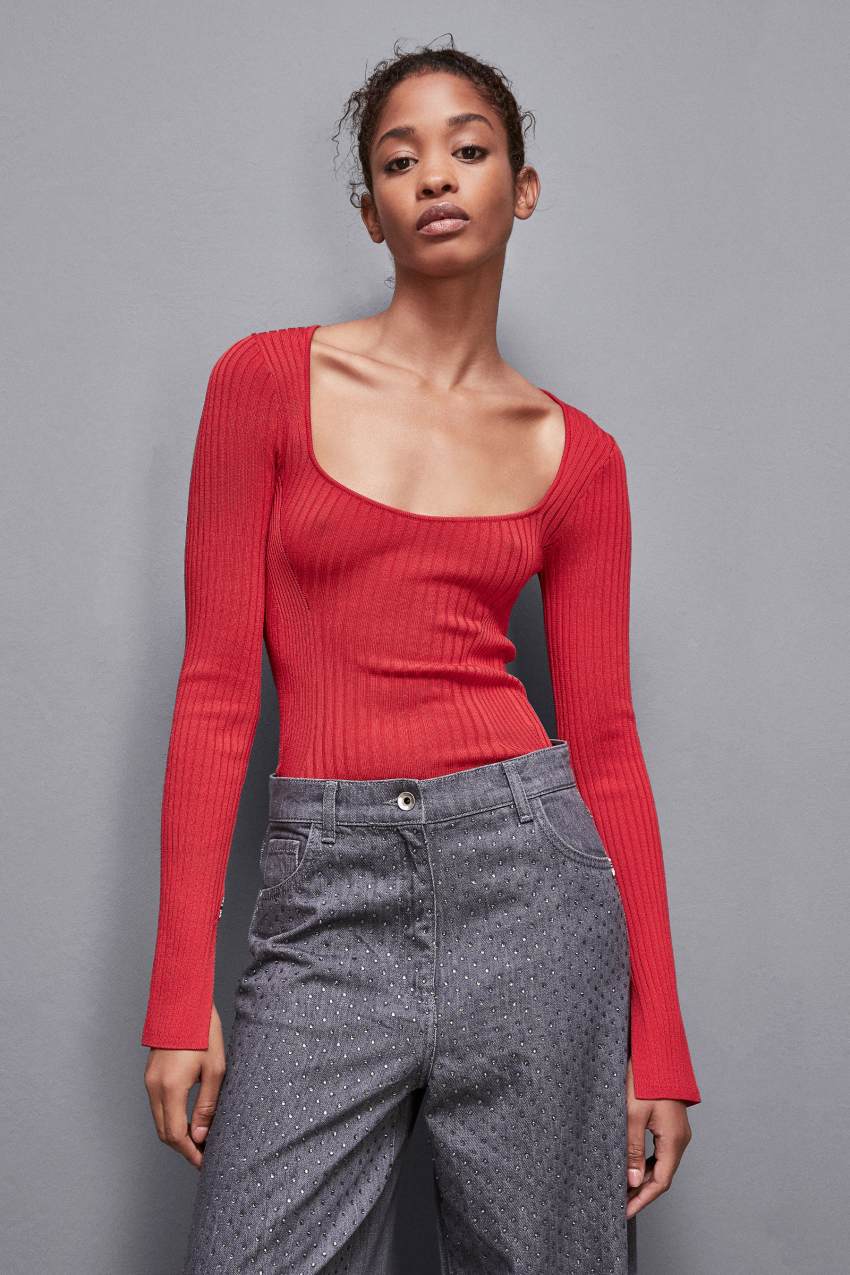 Red Patrizia Pepe Viscose Blend Ribbed Sweater | JLSTFBW-85