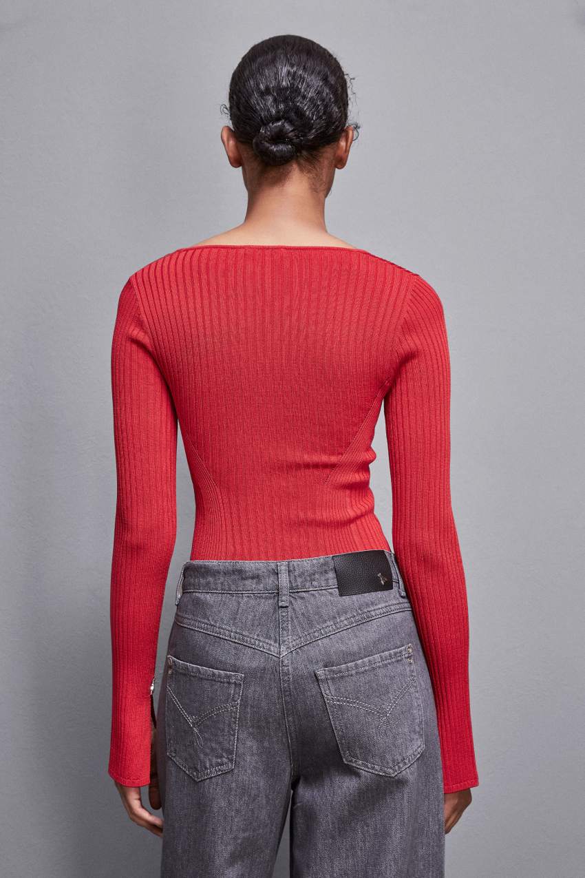 Red Patrizia Pepe Viscose Blend Ribbed Sweater | JLSTFBW-85