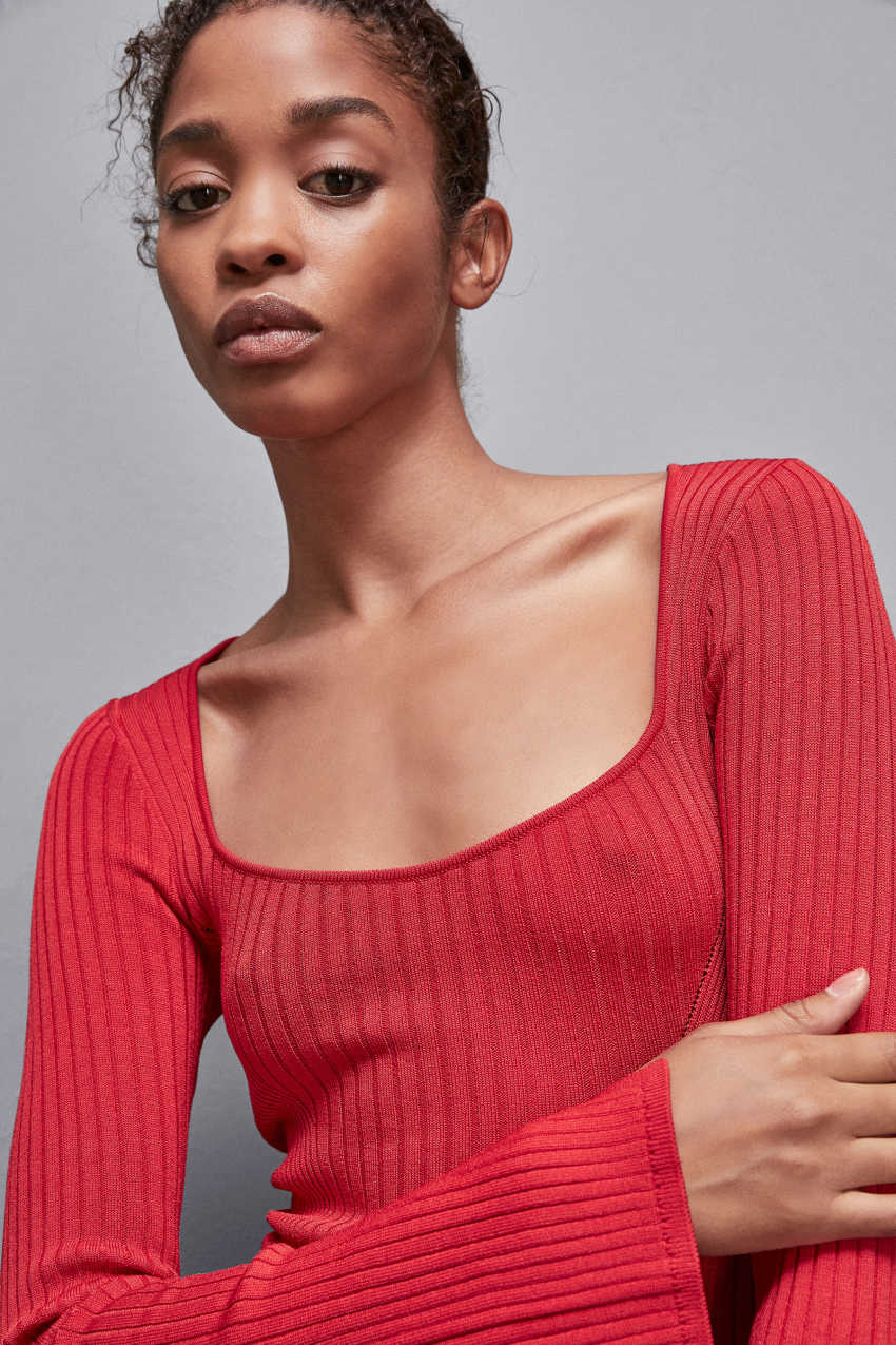 Red Patrizia Pepe Viscose Blend Ribbed Sweater | JLSTFBW-85