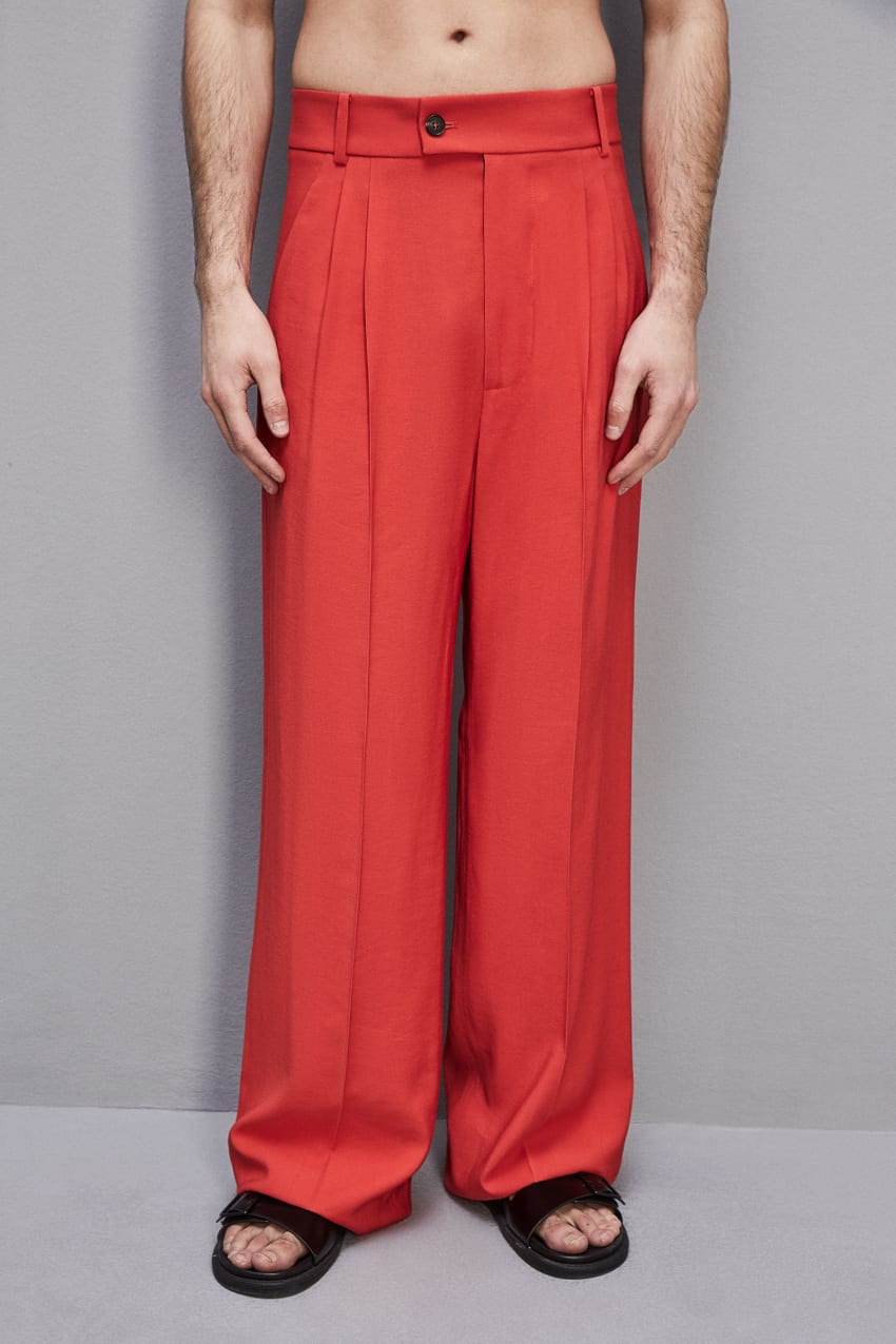 Red Patrizia Pepe Viscose Twill Pleated Pants | CALDXWV-74