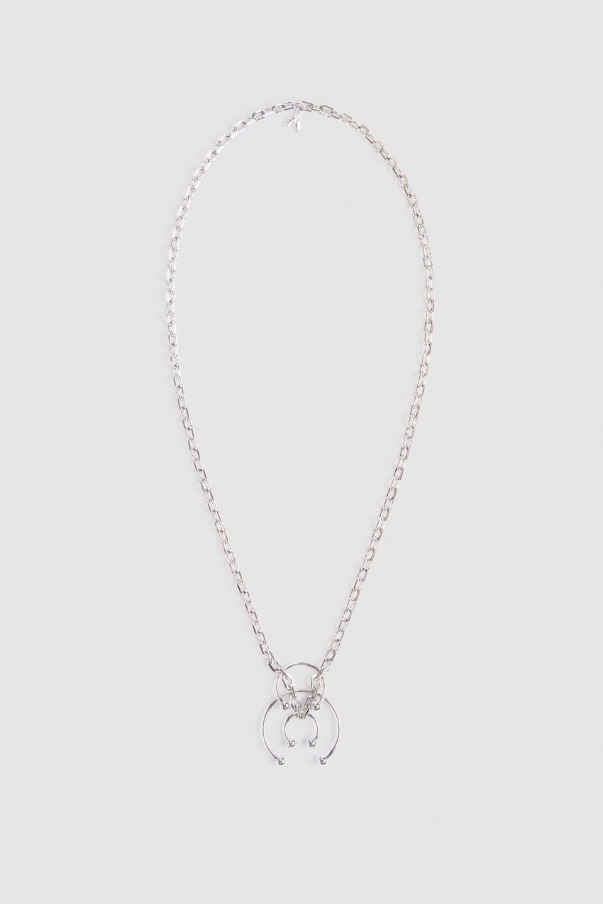 Silver Patrizia Pepe Long Necklace With Piercing | MQFXNWK-58