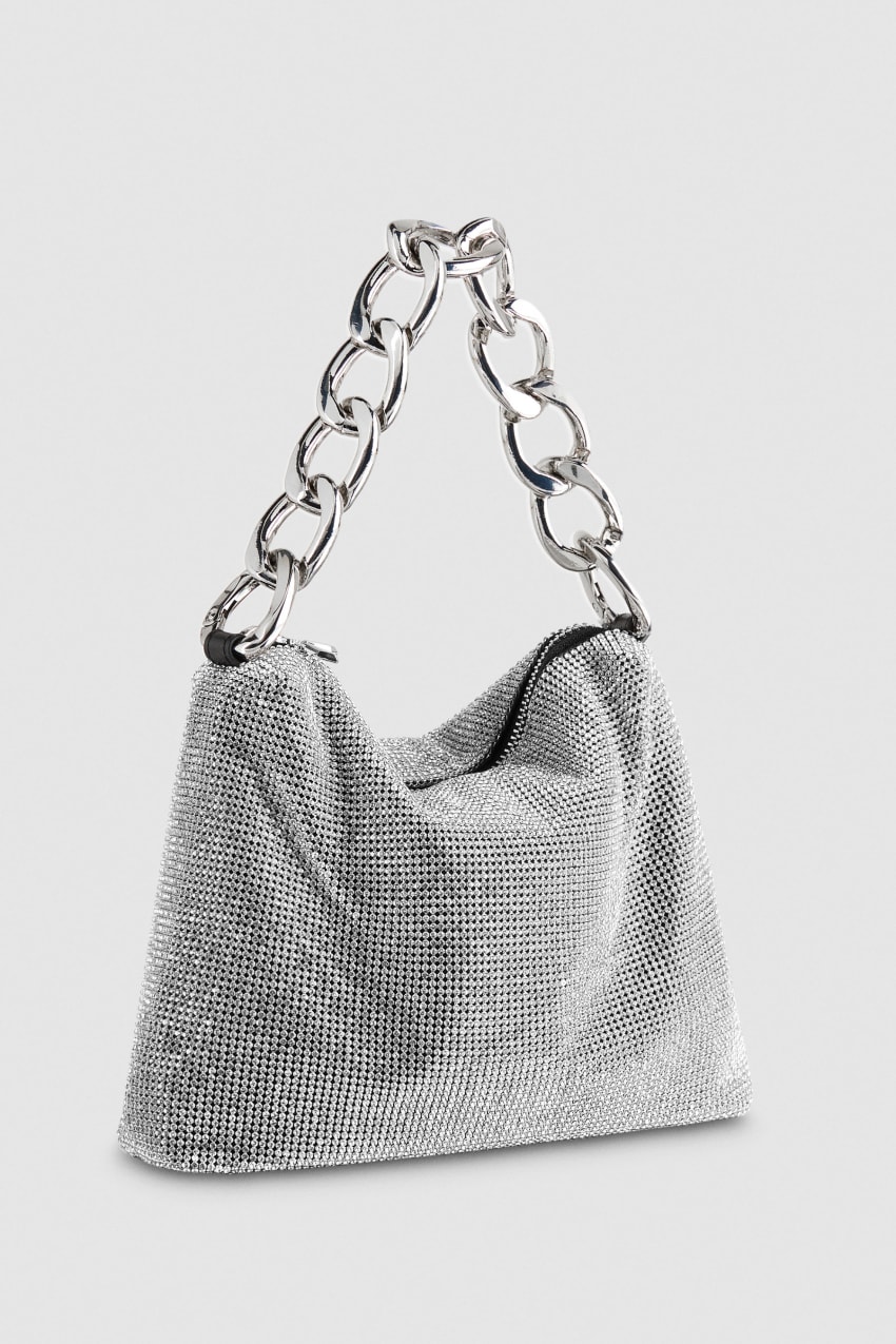 Silver Patrizia Pepe Maxichain Rhinestone Bag | HXTKCQY-89