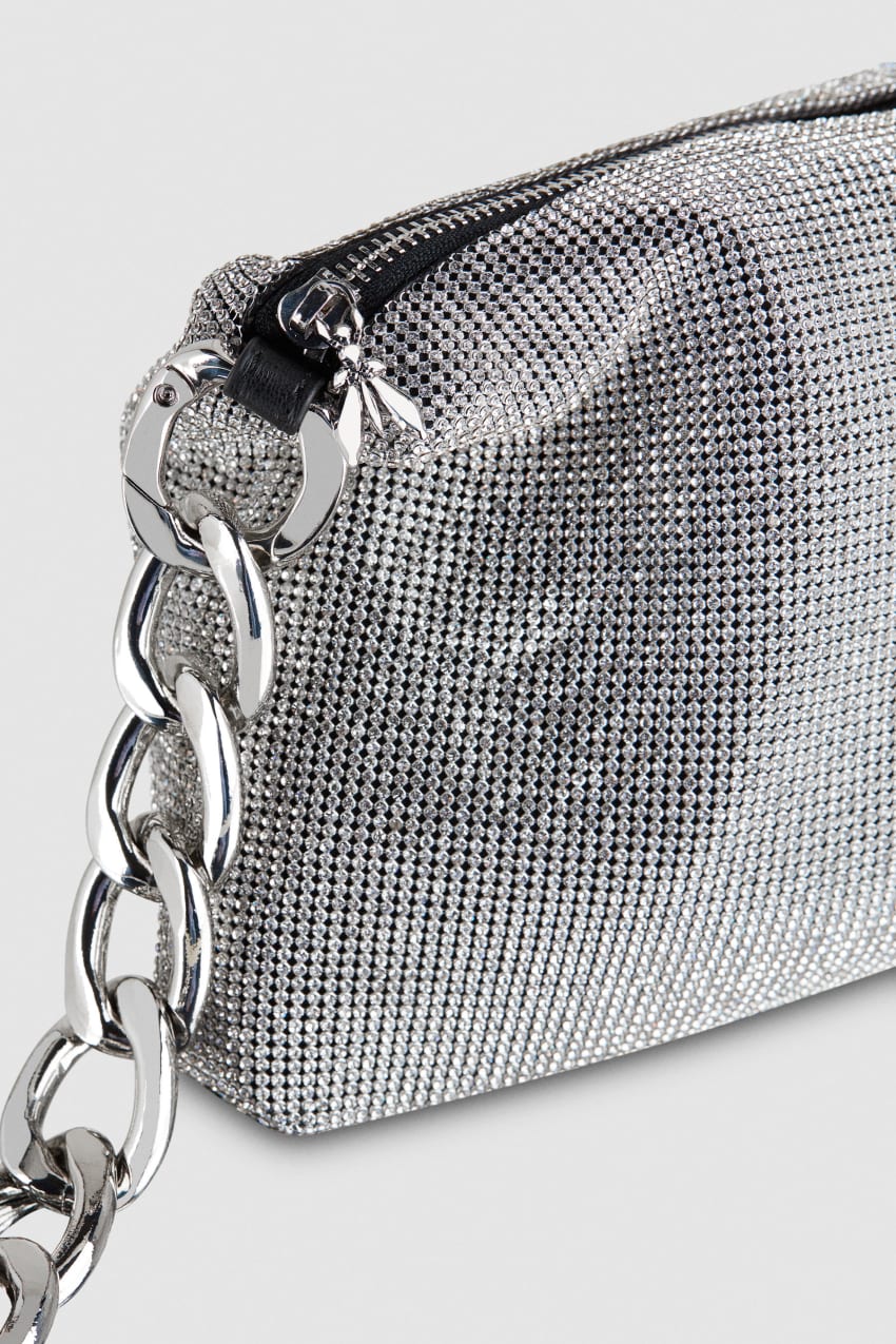 Silver Patrizia Pepe Maxichain Rhinestone Bag | HXTKCQY-89