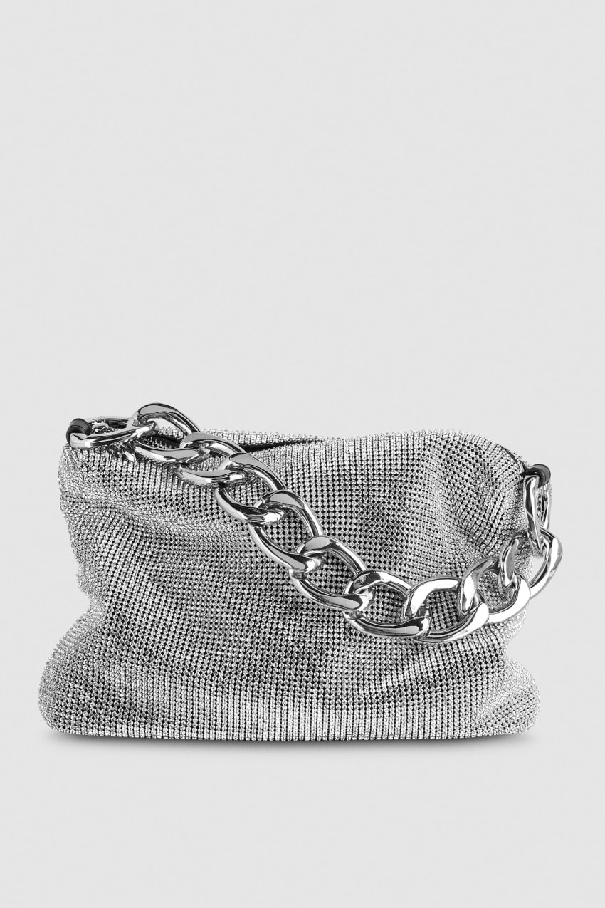 Silver Patrizia Pepe Maxichain Rhinestone Bag | HXTKCQY-89