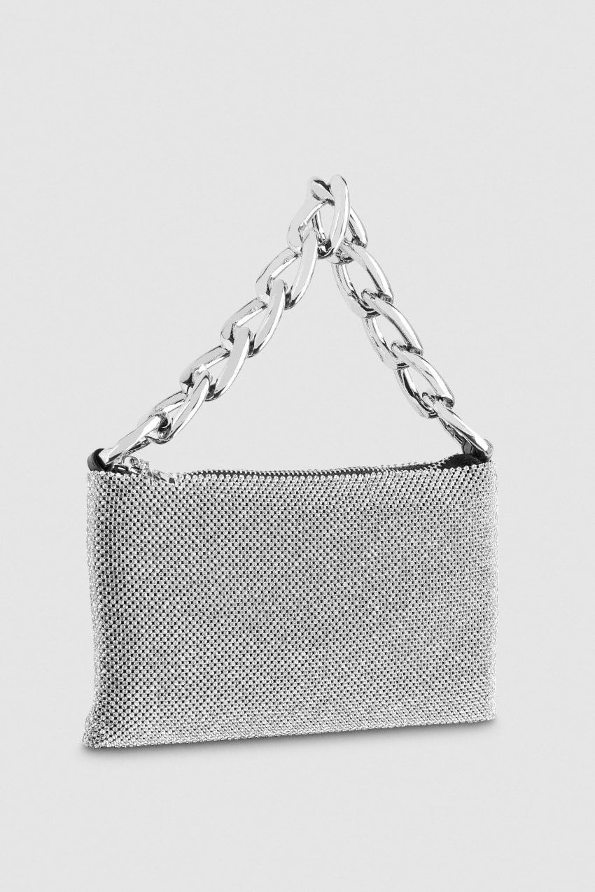 Silver Patrizia Pepe Maxichain Rhinestone Clutch Bag | IXSFGAH-49