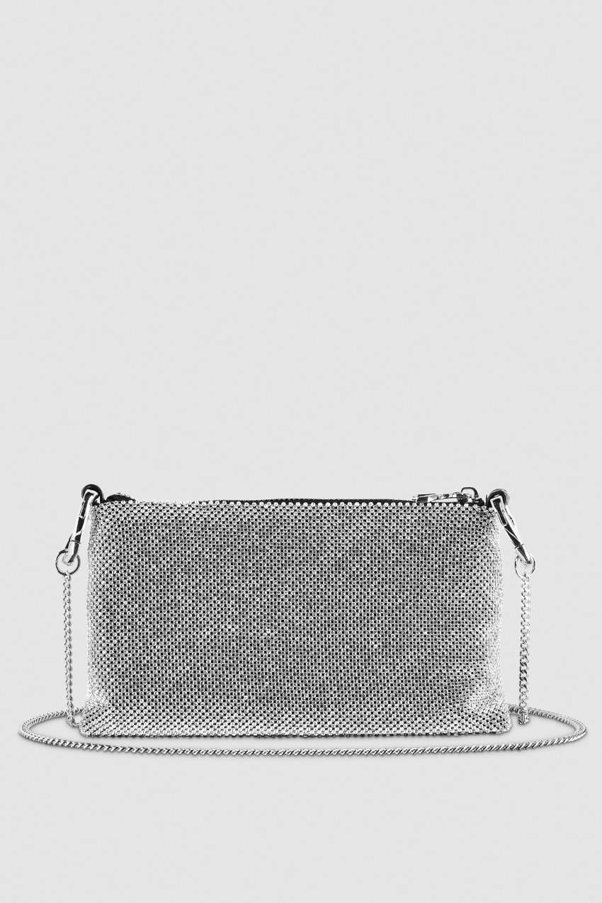 Silver Patrizia Pepe Maxichain Rhinestone Clutch Bag | IXSFGAH-49