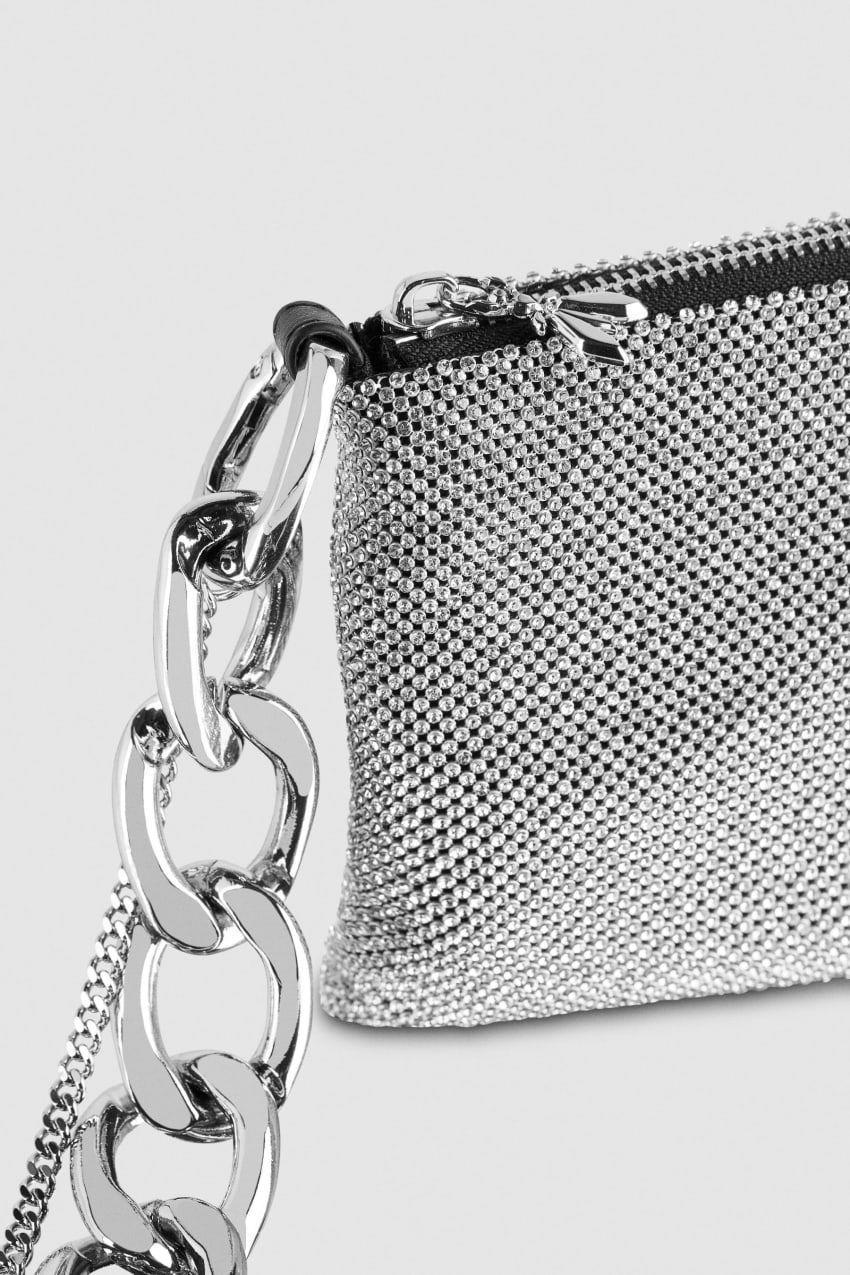 Silver Patrizia Pepe Maxichain Rhinestone Clutch Bag | IXSFGAH-49