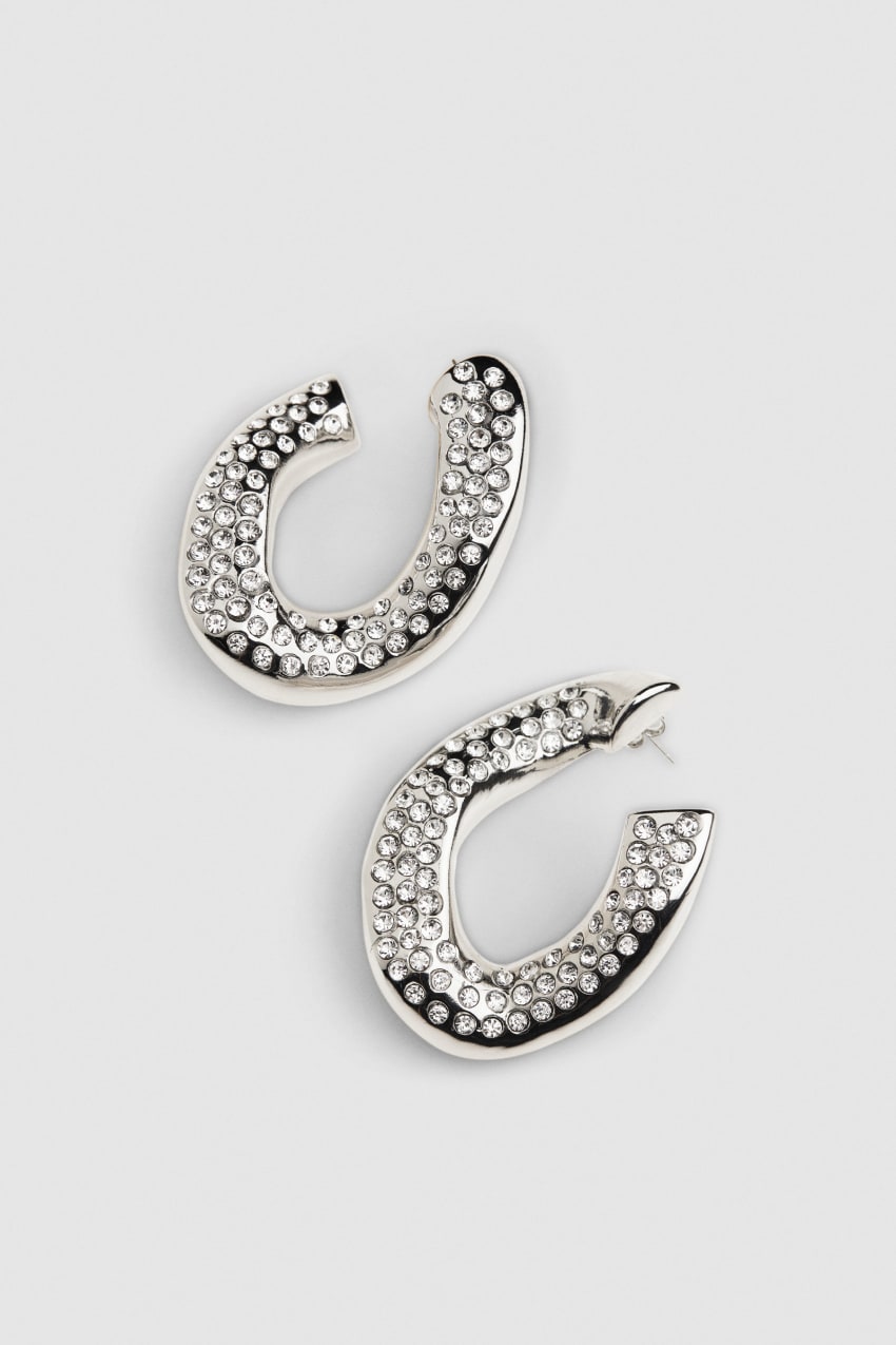 Silver Patrizia Pepe Rhinestone Maxichain Earrings | UPAJIWR-86