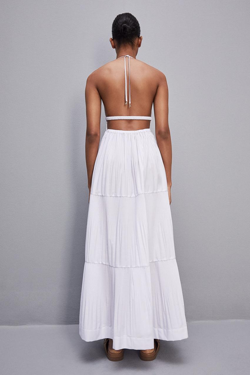 White Patrizia Pepe Ankle-length Bare-back Pleated Dress | SHXWRBD-65