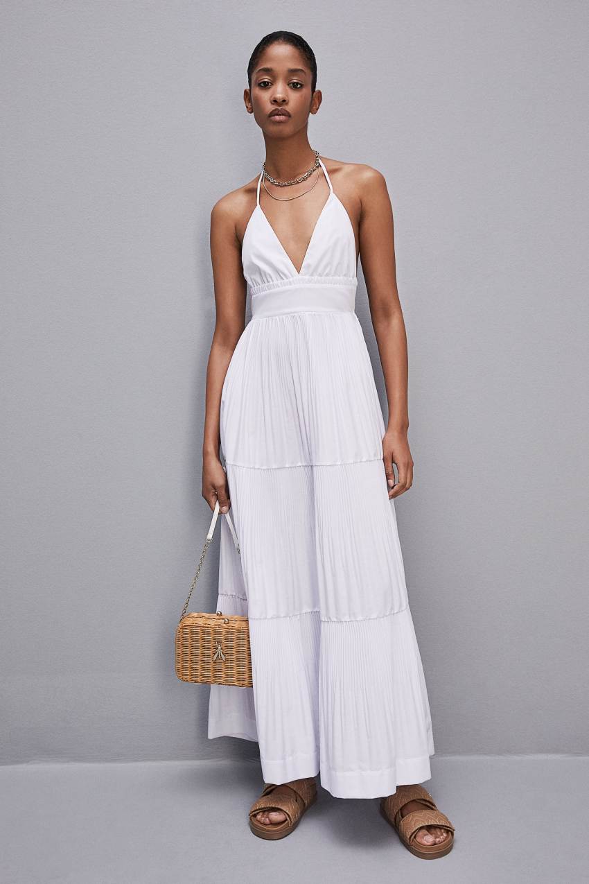 White Patrizia Pepe Ankle-length Bare-back Pleated Dress | SHXWRBD-65