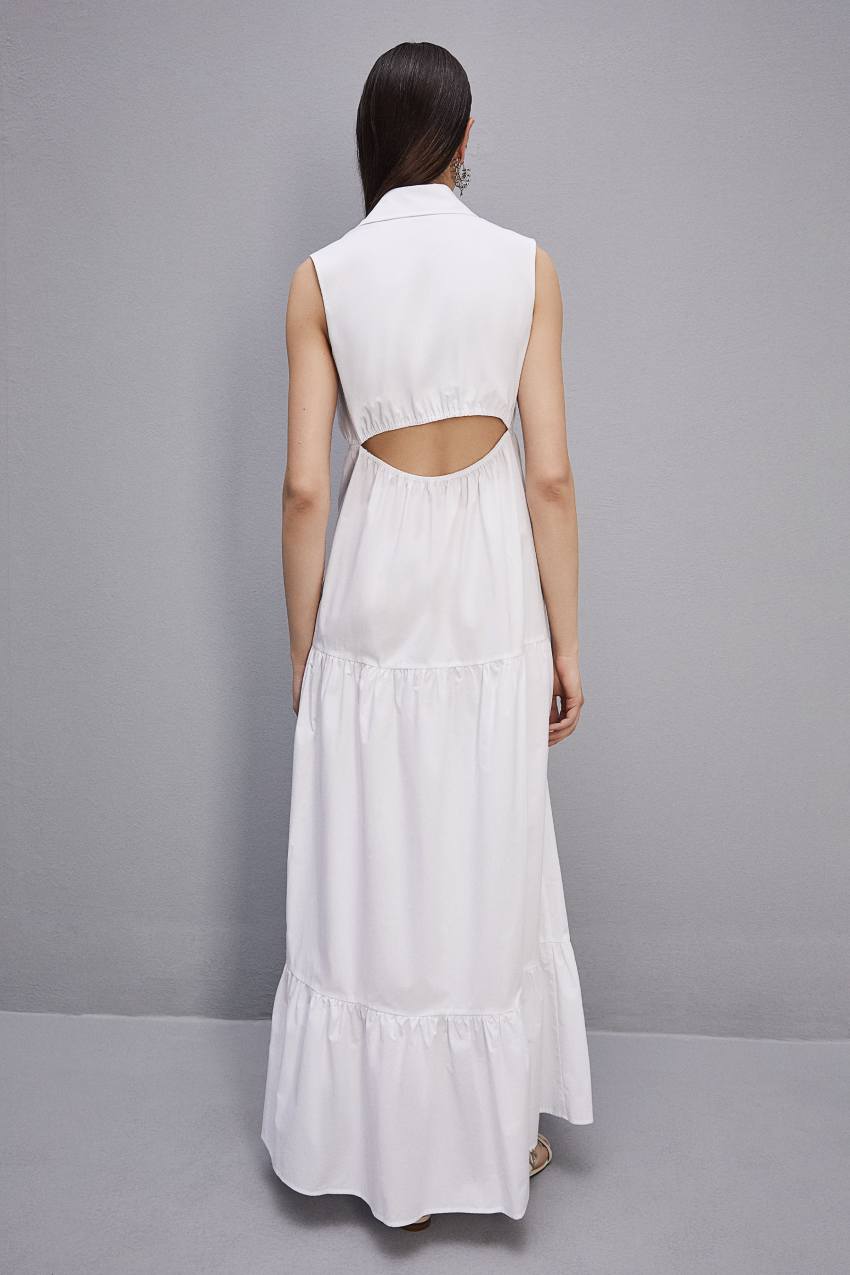 White Patrizia Pepe Cotton Chemisier Long Dress | JYBNKQW-24