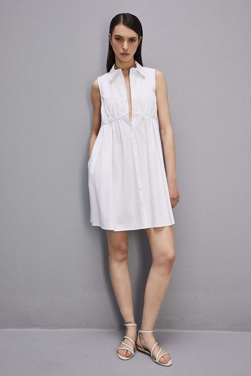 White Patrizia Pepe Cotton Chemisier Mini Dress | PMEHRYC-40