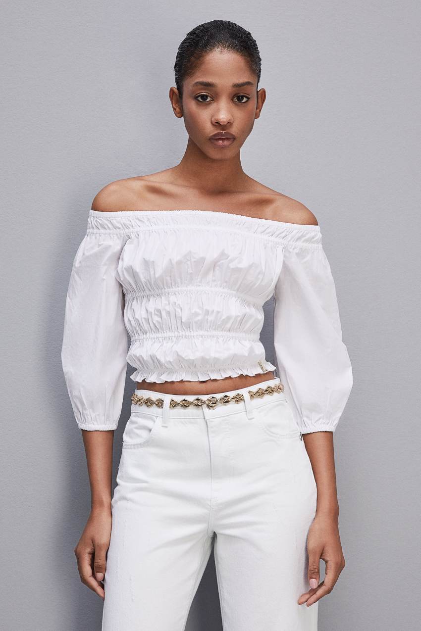 White Patrizia Pepe Cotton Off-shoulder Top | UEFXQGR-42