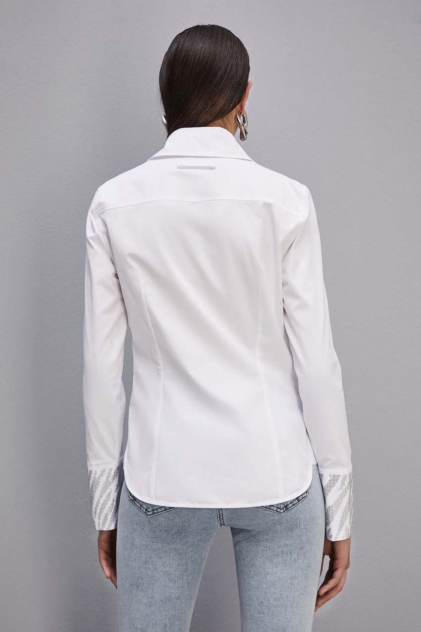 White Patrizia Pepe Cotton Shirt With Rhinestones | MWCPQUR-41